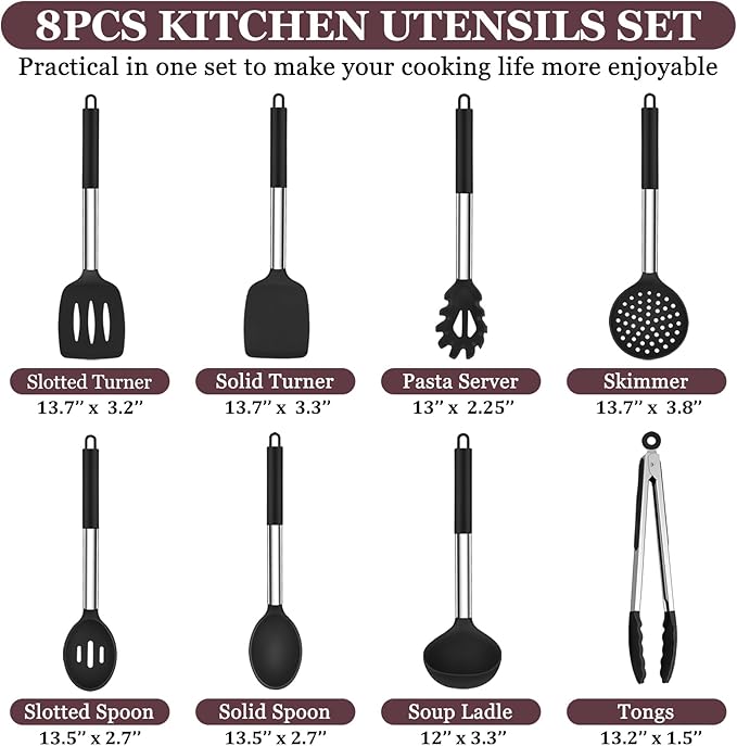 TeamFar Kitchen Utensils Set of 8, Silicone Utensils Kitchen Tools Set - Image 2