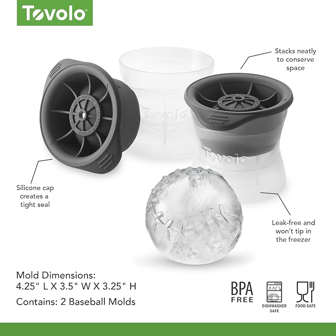 Tovolo Baseball Ice Molds Pack of 2 Large Craft Ice Mold Spheres - Image 6