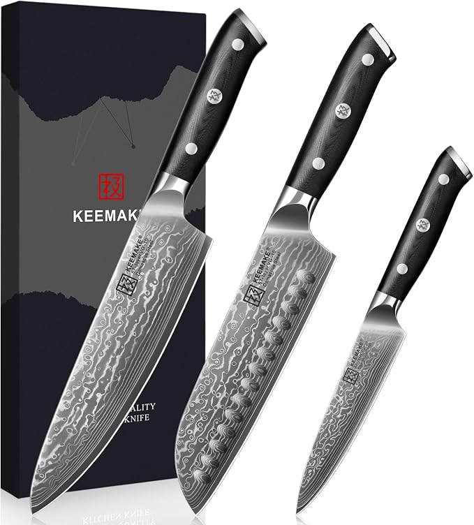 KEEMAKE Damascus Kitchen Knife Set, 67 Layers Damascus Chef Knives, Gift Box by KEEMAKE