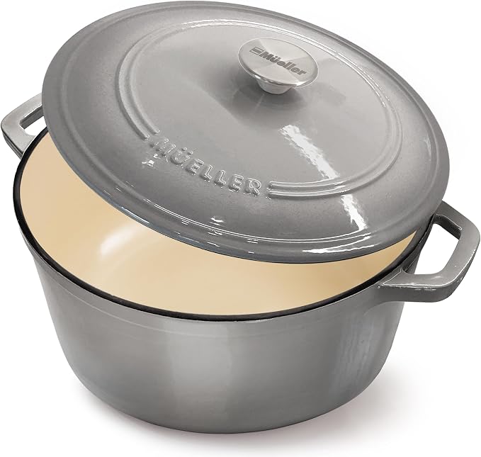 MUELLER HOME 4.5 QT Enameled Cast Iron Dutch Oven, Heavy-Duty Casserole Dish by MUELLERHOME