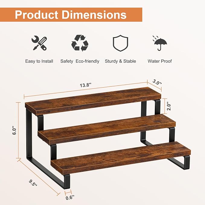 Giikin 3-Tier Spice Rack, 13.8 Inch Wood Countertop Spice Storage Holder - Image 6