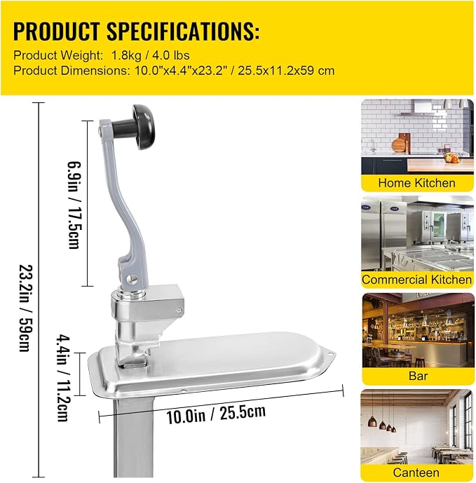 VEVOR Commercial Can Opener, 23.2"/59cm Long, Stainless Steel Manual Table Can - Image 3