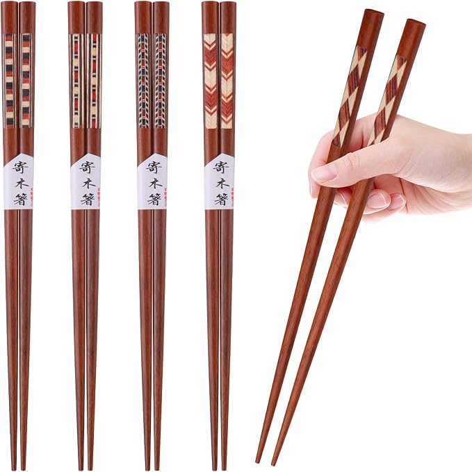 GLAMFIELDS Reusable Chopsticks Japanese Natural Wooden 5 Pairs Classic Style - Image 2