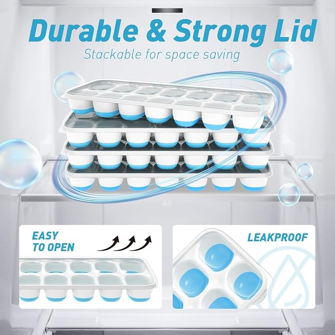 ChefAide Ice Cube Tray with Lid, 3 Pack 42 Cubes Durable Stackable Ice Cube - Image 7