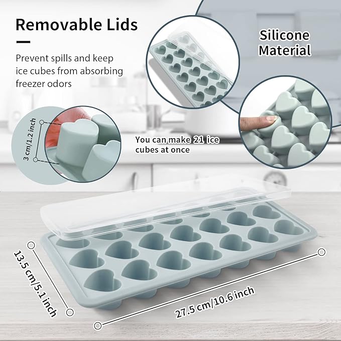 Heart Shape Ice Cube Tray, 21 Holes Silicone Ice Cube Mold - Image 2