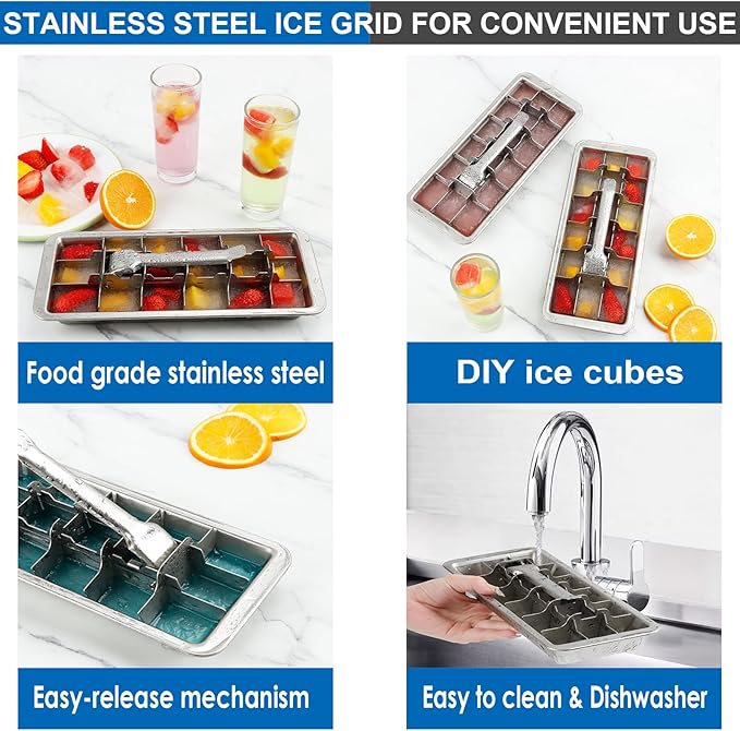 KAYCROWN 18/8 Stainless Steel Ice Cube Tray, 18 Slot Ice Tray - Image 2