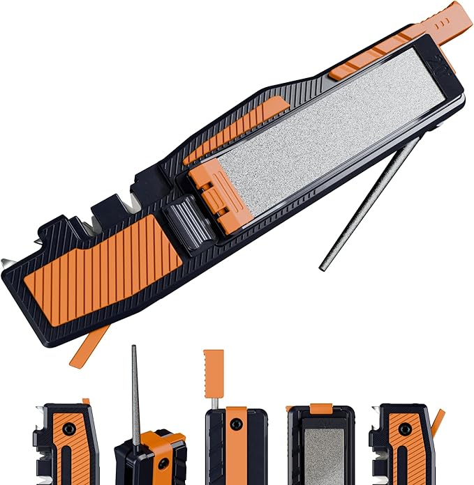 Orange Ninja Pocket Field Knife Sharpener – 8-in-1 Camping & Hunting EDC Knife by SharpPebble