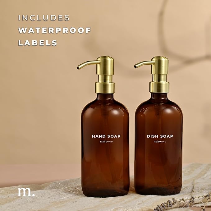 MaisoNovo Soap Dispenser 2-Piece Set | 16.9oz Amber Bottles - Image 6