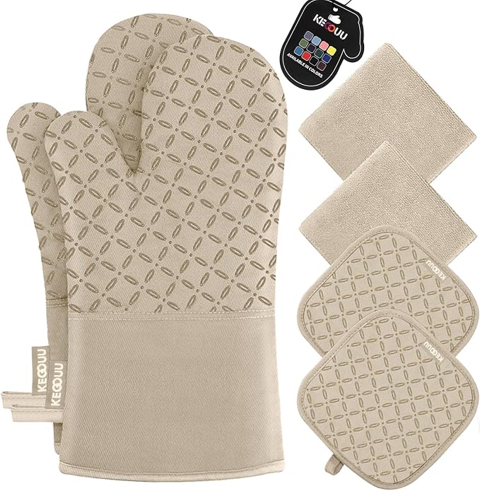 KEGOUU Oven Mitts and Pot Holders 6pcs Set, Kitchen Oven Glove High Heat by KEGOUUOvenMitt