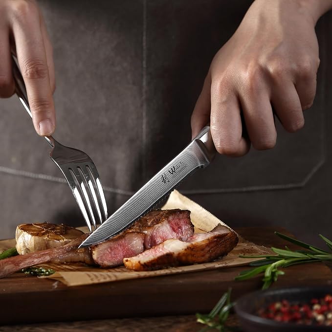 Wakoli EDIB 4-Piece Damascus Steak Knife Set – Professional Dining Kitchen - Image 9
