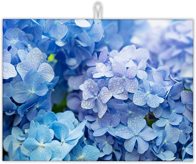 Blue Hydrangea Flower Dish Drying Mats 18x24 Inch, Dish Pad Drying Rack Mat by UIUPRO