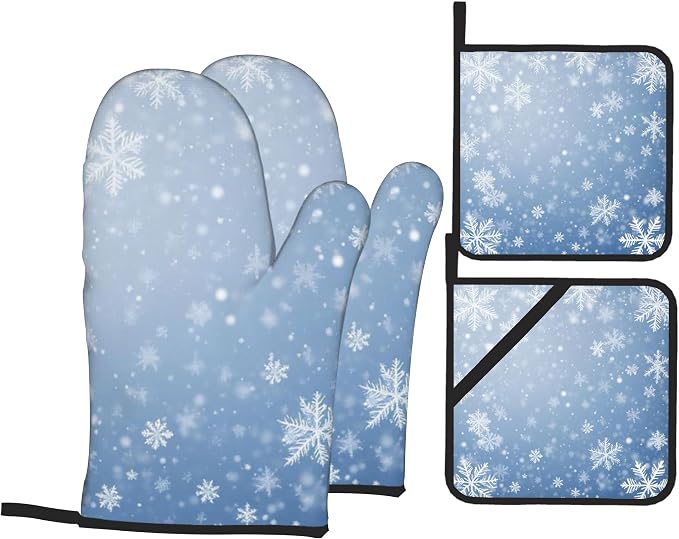 Winter Snowflakes Oven Mitts and Heat Resistant Pads by Unknown