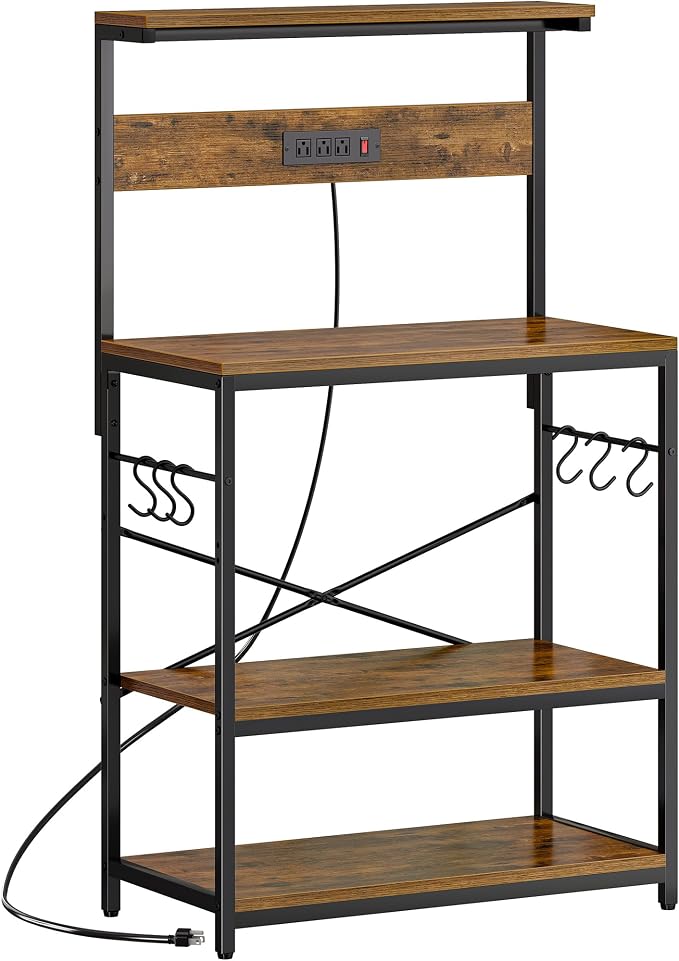 SUPERJARE Bakers Rack with Power Outlets, Microwave Stand, 31.5 X 16.5 Inch by SUPERJARE