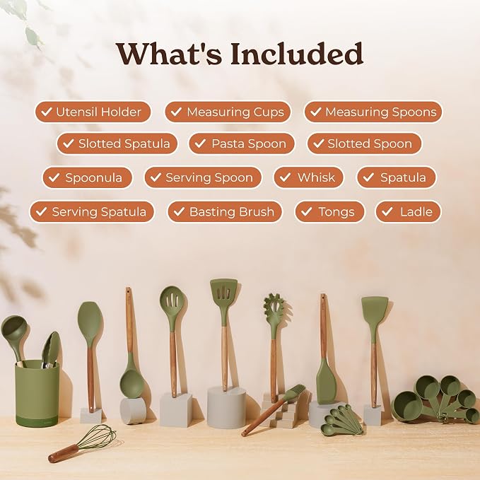 Silicone Kitchen Utensils Set & Holder: Cooking Utensils Set - Image 2