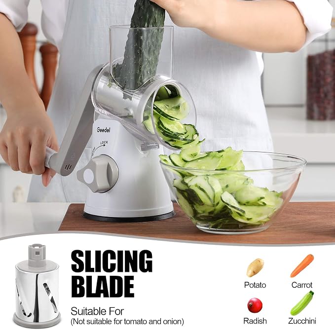 Geedel Rotary Cheese Grater, Kitchen Mandoline Vegetable Slicer - Image 3