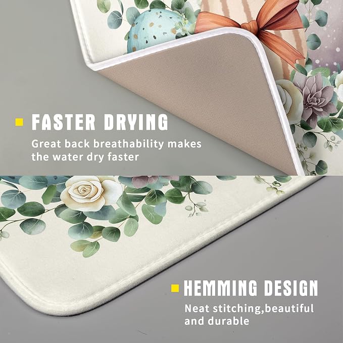 Happy Easter Eggs Dish Drying Mat 16x18 Inch Easter Day Eggs Flowers Dishes Pad - Image 3