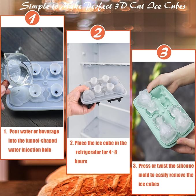 3D Cat Ice Cube Mold, Slow-Melting & BPA-Free Silicone Cat Shapes Ice Cube Tray - Image 5