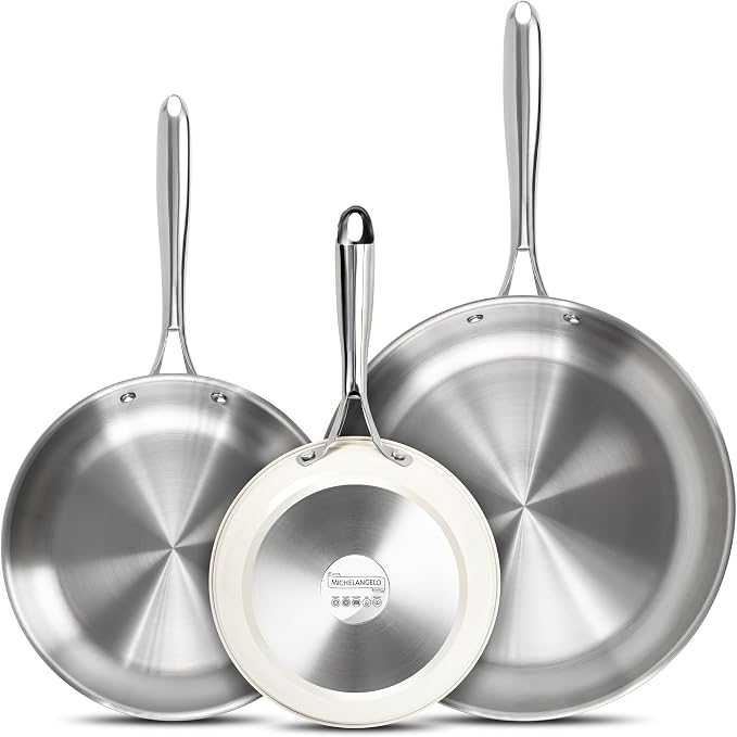 MICHELANGELO Stainless Steel Frying Pan Set, Triply Base Cooking Pans by Michelangelo