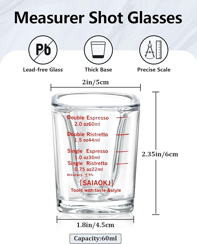 Shot Glasses Measuring Cup Set 2PACK Espresso Shot Glasses Liquid Heavy Glass - Image 2