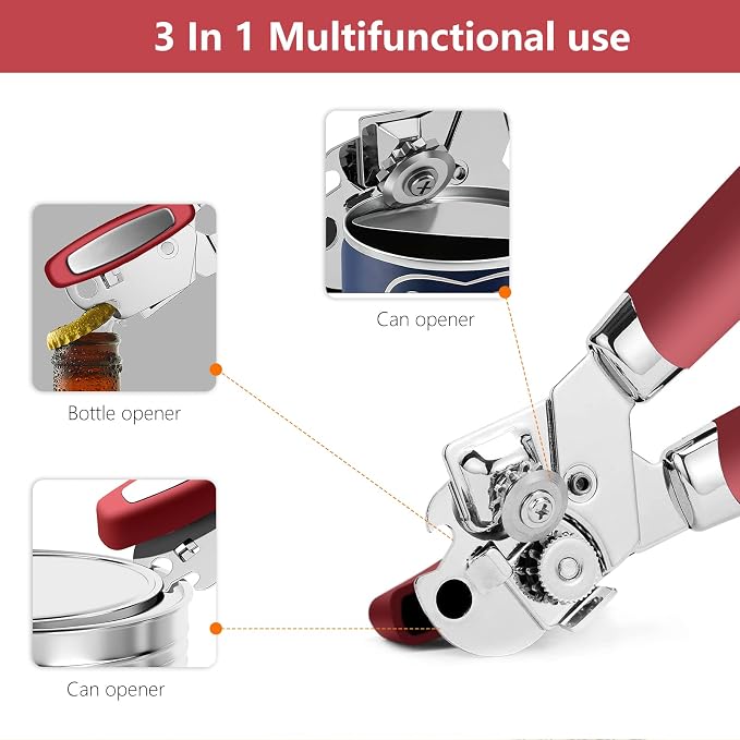 Can Opener, Professional 3-In-1 Multifunctional Manual Can Openers Bottle Opener - Image 3