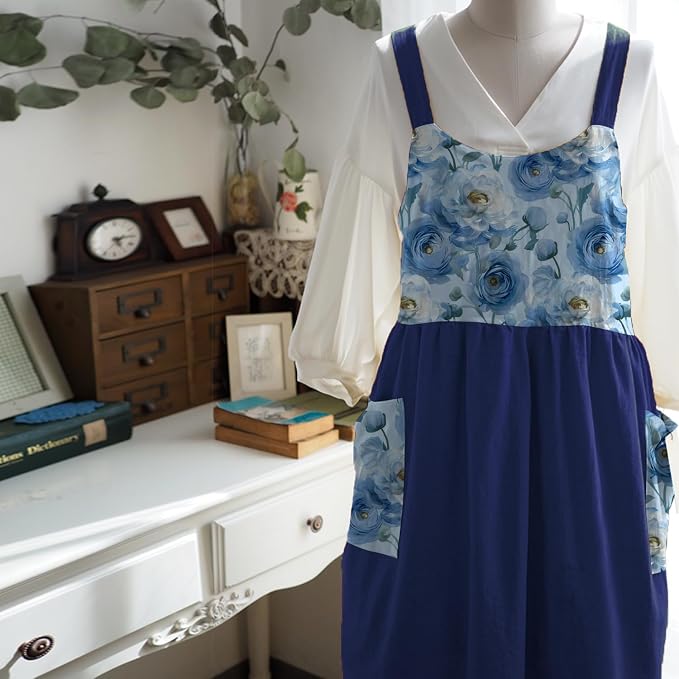 Uaussi Cotton Linen Apron Cross Back Work Apron - Image 6
