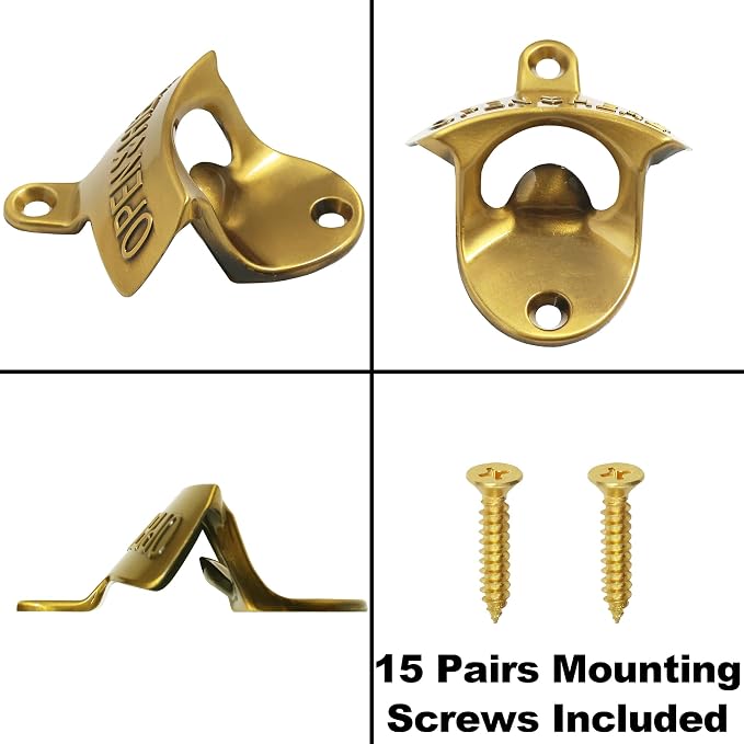 15 PCS Aged Gold Bottle Opener Wall Mounted Beer Cap Opener Mountable Bulk - Image 5