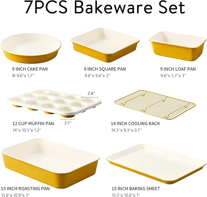 CAROTE 7-Piece Ceramic Baking Pans Set, Aluminized Steel Bakeware Sets - Image 2