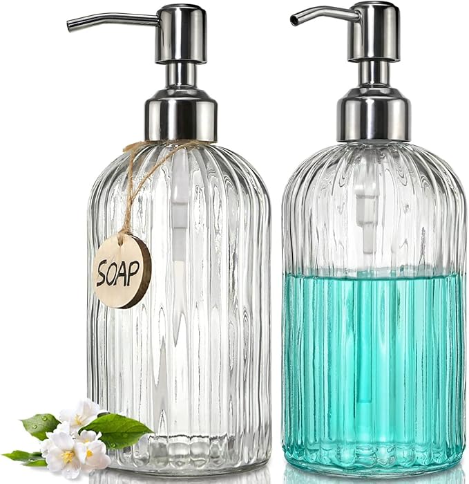 JASAI 2PACK 18 Oz Glass Soap Dispenser by JASAIHOME