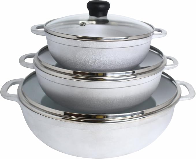 IMUSA Caldero Stock Pot with Glass Lid 3pc Set, 1.5/2.5/5.2qt, Cast Aluminum by VisitIMUSA