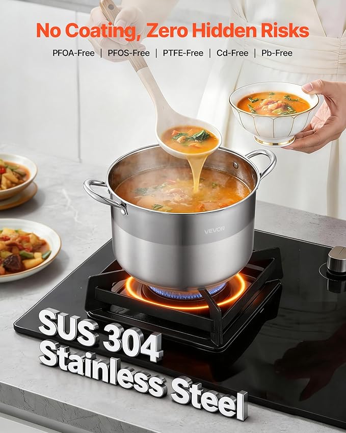VEVOR Stainless Steel Stock Pot, 12QT Stainless Steel Stockpot - Image 2