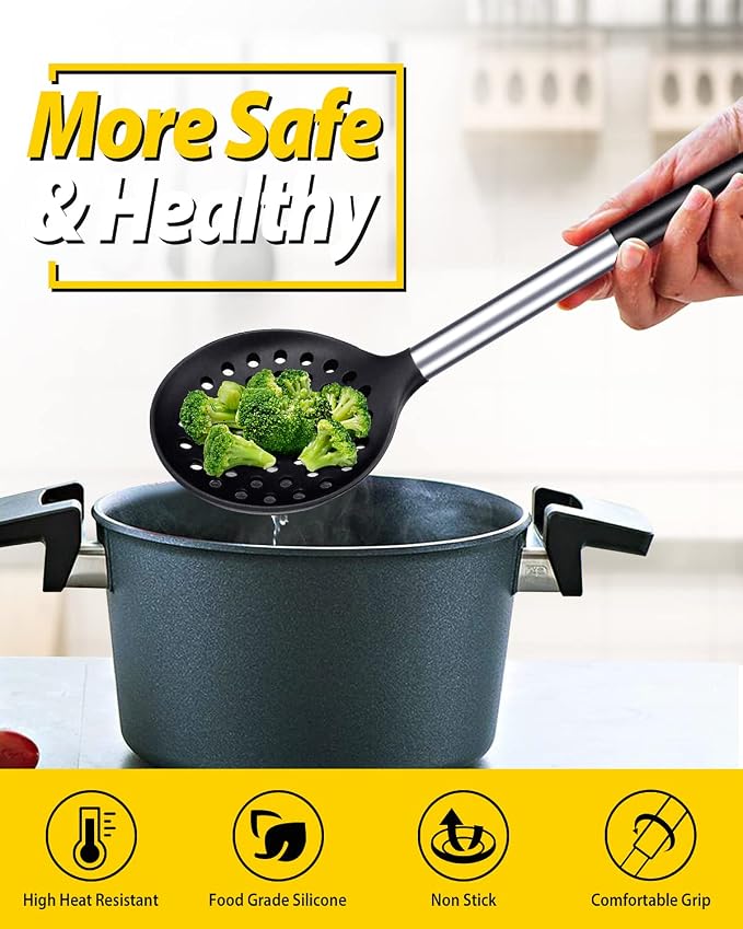 Kitchen Ladle Strainer Set of 2 Large Slotted Spoon - Image 4