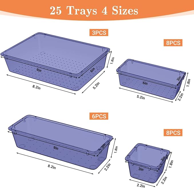 SpaceHacks 25 PCS Plastic Drawer Organizer Set, 4-Size Versatile Organizer - Image 2