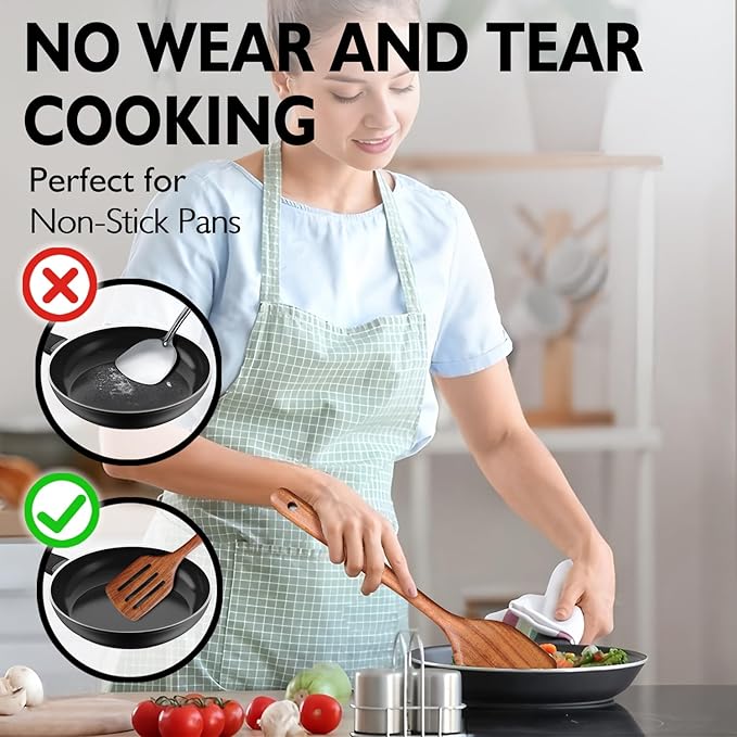 Wooden Spoons for Cooking 10 Pieces Set, Kitchen Utensils Spatula, Wooden - Image 8