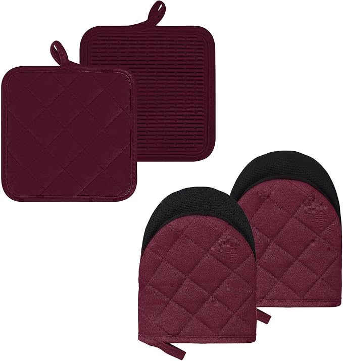 Oven Mitts and Pot Holders Set, Heat Resistant Silicone Kitchen Mini Oven by GOLDMEET