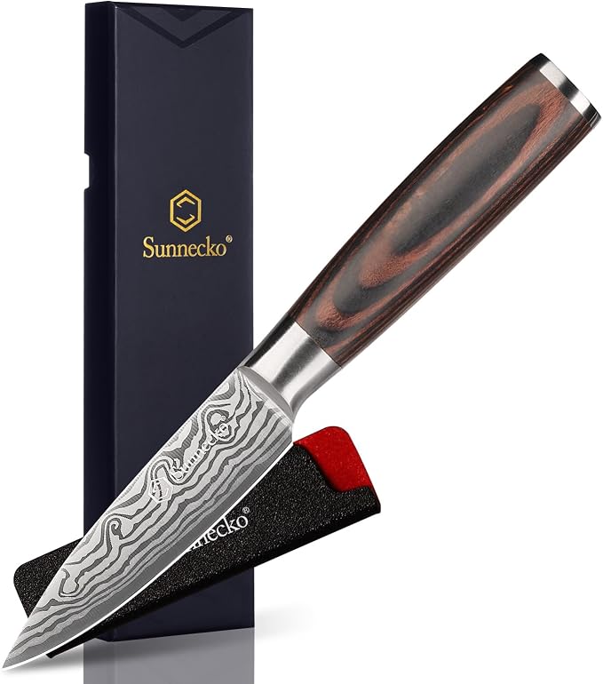 Sunnecko Small Kitchen Knife 3.5 Inch Paring Knife High Carbon Stainless Steel by Sunnecko