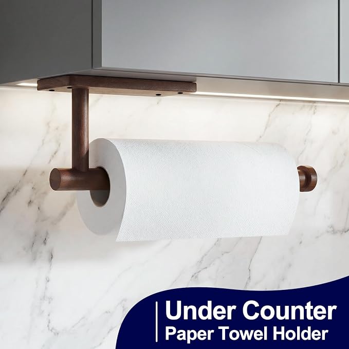 Wooden Paper Towel Holder for Kitchen, Adhesive Acacia Wood Paper Towel Holders - Image 3