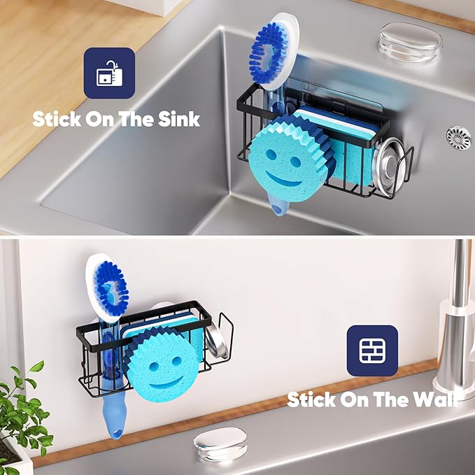MURLONG Sponge Holder for Kitchen Sink, Sink Caddy Smiley Face, 4-in-1 Sponge - Image 6