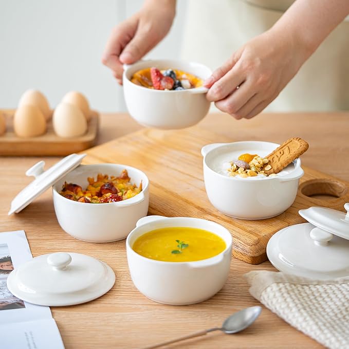 4-Pack Ceramic Mini Cocotte Set, 10 Oz Stoneware Casserole Dishes - Image 2