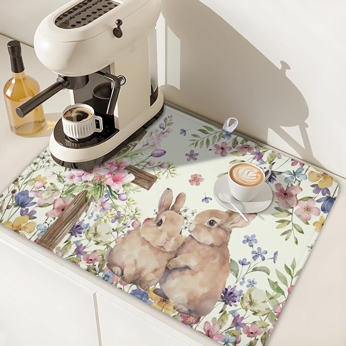 Easter Bunny Dish Drying Mat 18 x 24 Inch Rabbit Dish Drainer Rack Mat Colorful - Image 7