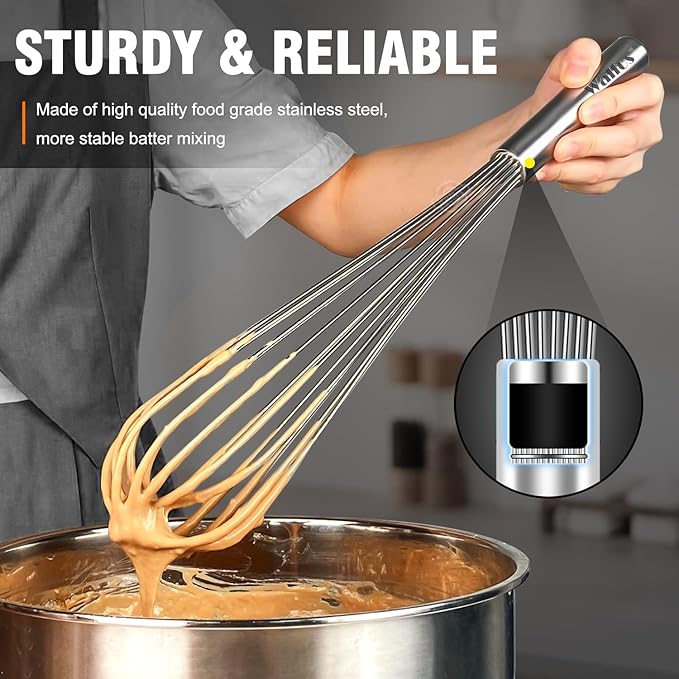 Walfos Whisk, 14in Large Whisks, Heavy Duty Stainless Steel Wire Whisk - Image 2