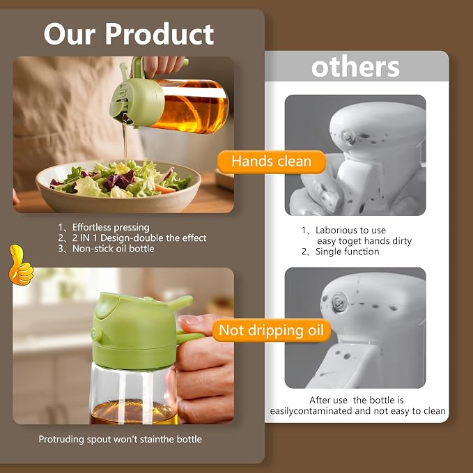 SWEET VIEW 16oz/470ml Oil Dispenser and Oil Sprayer, Glass Olive Oil Pourer - Image 6