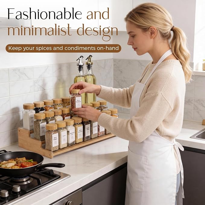 Spice Rack Organizer for Cabinet, 18in Bamboo Tiered Spice Rack，Used for - Image 3