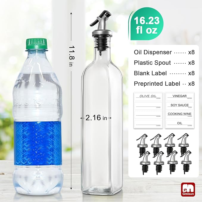GMISUN Olive Oil Dispenser for Kitchen 8 Pack, Glass Oil Dispenser Bottle 17oz - Image 2