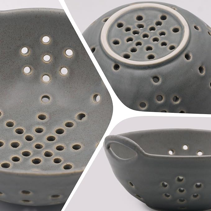 Matte Glaze Ceramic Berry Colander Bowl - Image 2