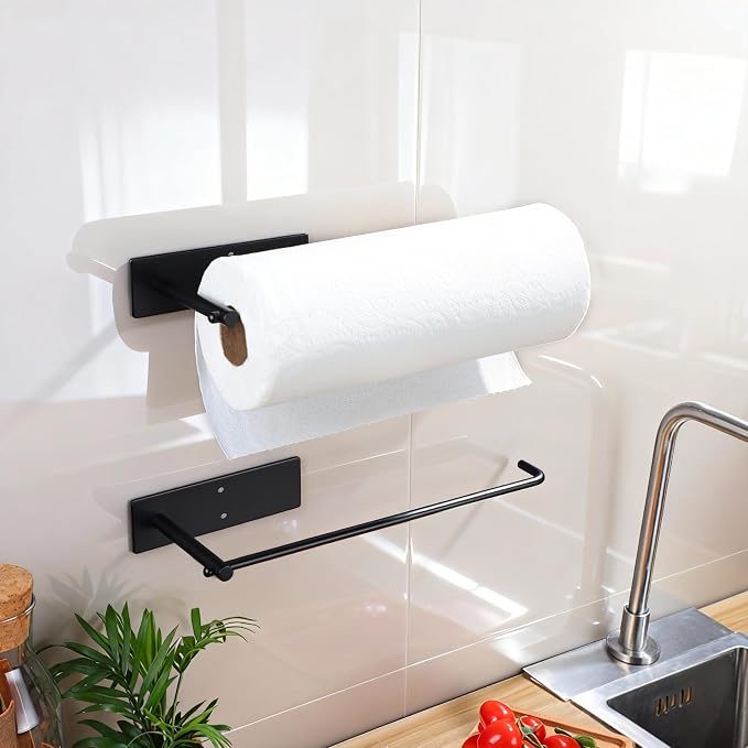 SUNTECH 2 Pack Paper Towel Holder Under Cabinet, Adhesive or Drilling Paper - Image 4