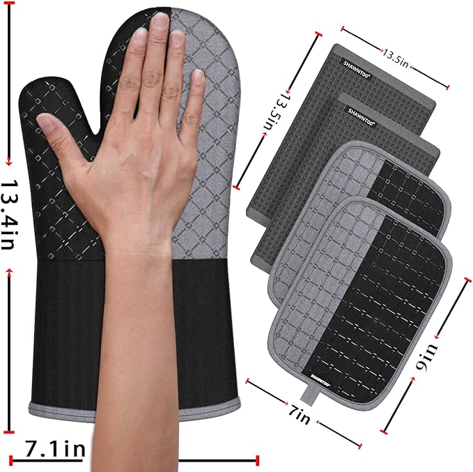 Oven Mitts and Pot Holders Sets 6pcs, Kitchen Oven Glove, High Heat Resistant - Image 2