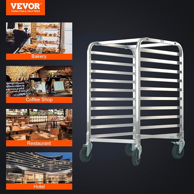 VEVOR 10-Tier Bun Pan Rack, Aluminum Racking Trolley Storage - Image 7