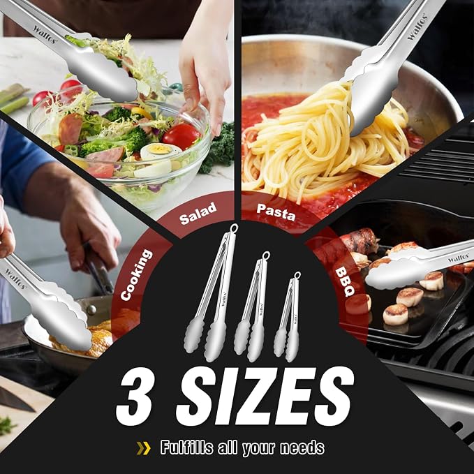 Walfos Kitchen Tongs for Cooking, 600℉ Heat Resistant Stainless Steel Tongs - Image 5