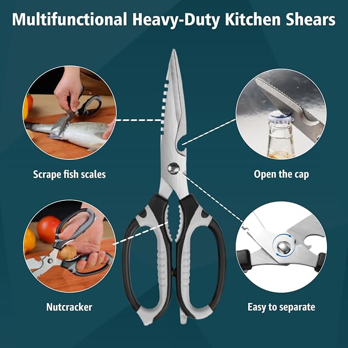BoFuYuan Kitchen Scissors, 9-Inch Heavy Duty Multipurpose Food Cutting Shears - Image 6