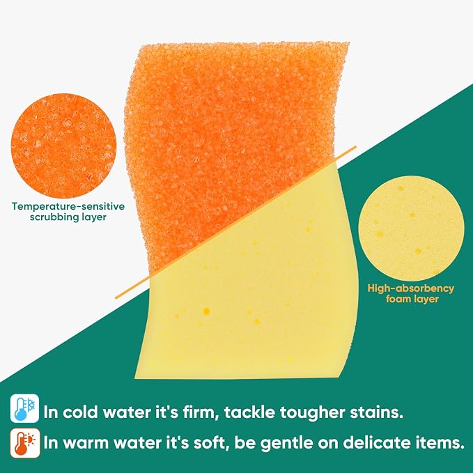 LAUNDRYLUX Scrub Sponge, 4 Pack Dual-Sided Temperature-Responsive Scrubber - Image 3
